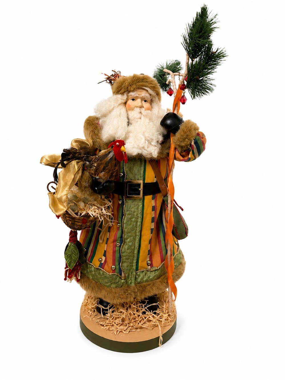 Vintage 1990s Neiman Marcus 24 Inch Santa Figure Chicken Basket Eggs Christmas